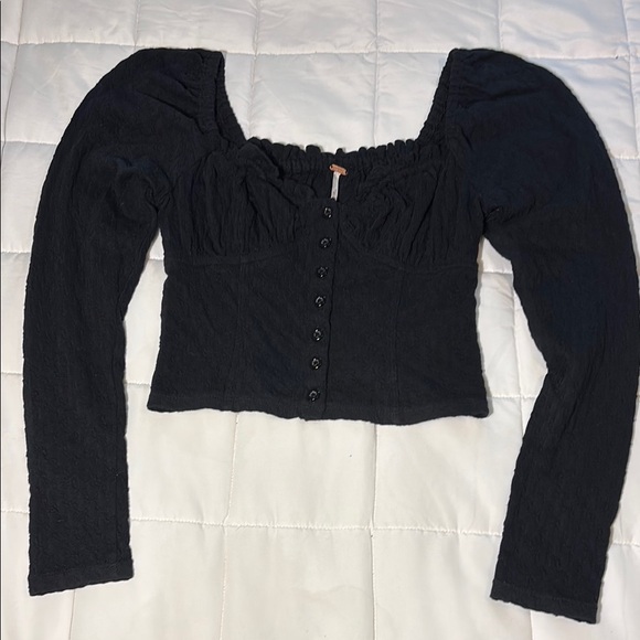 Free People Tops - Free People Ladybug Long Sleeve Black Button Down Top